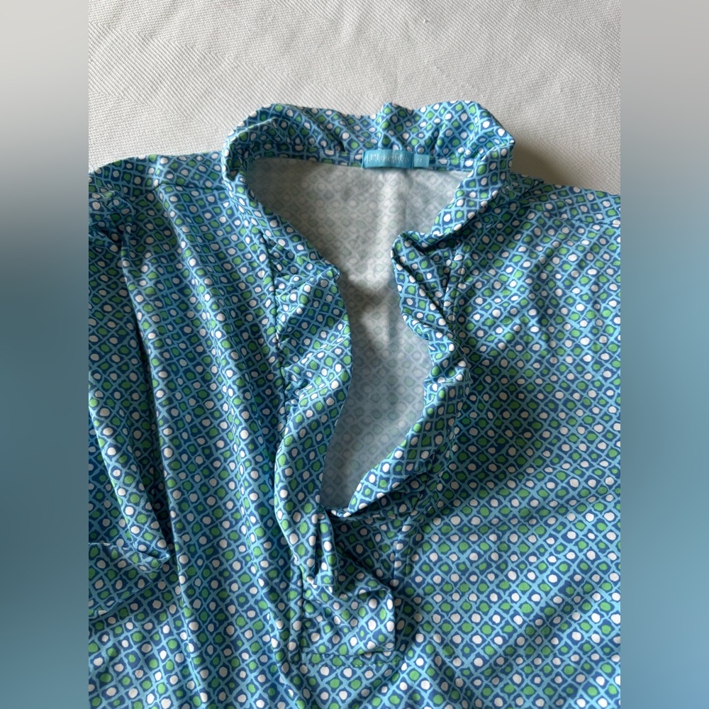 J. Mclaughlin Teal Patterned Blouse - image 2